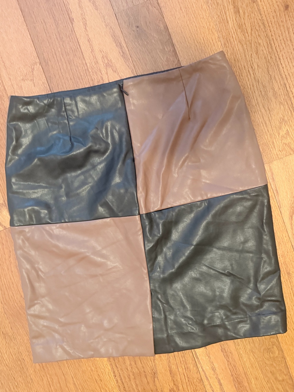 Bar III Two-Tone Faux Leather Skirt in Black and Taupe